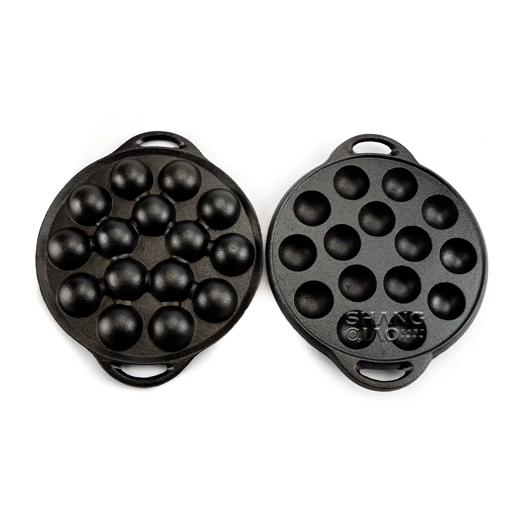 Hot Sale Black Pre-Seasoned 15holes Cast Iron Octopus Ball Pan Takoyaki Poffertjes Pan
