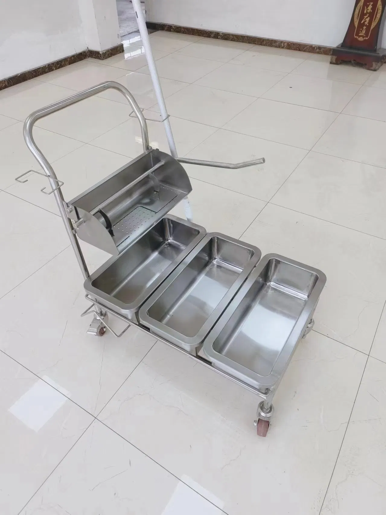 Cleanroom Stainless Steel Autoclavable 3 Buckets Trolley