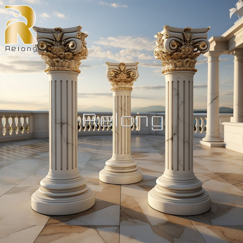 Hand Polished Natural Marble Stone Carved Building Pillar Wholesale