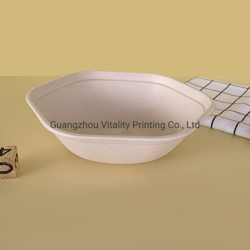 750ml Hexagon Takeaway Food Bowl with Pet Lid Disposable Compostable Eco Friendly Sugarcane Bagasse Pulp Rice Salad Bowls