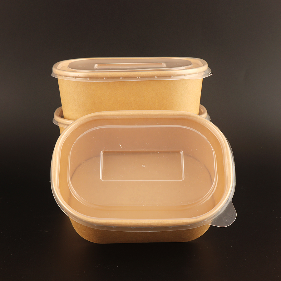 Eco-Friendly Disposable Square 1300ml Food Soup Brown Salad Kraft Paper Bowl with Lid