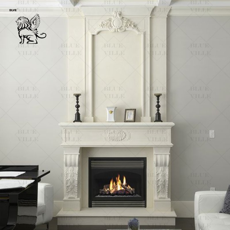 French Style Home Decor Double Luxury Fireplace Mantel Marble Stone Fireplace Surround Customized Factory
