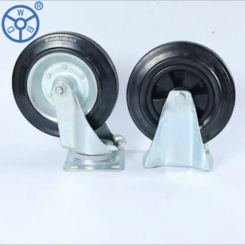 Wbd 150mm 200mm Steel Core Black Rubber Waste Bin Caster
