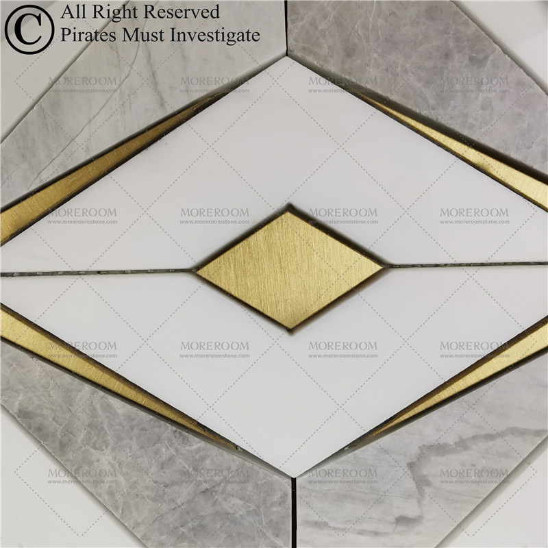 Мозаика из мрамора и латуни Diamond Shape