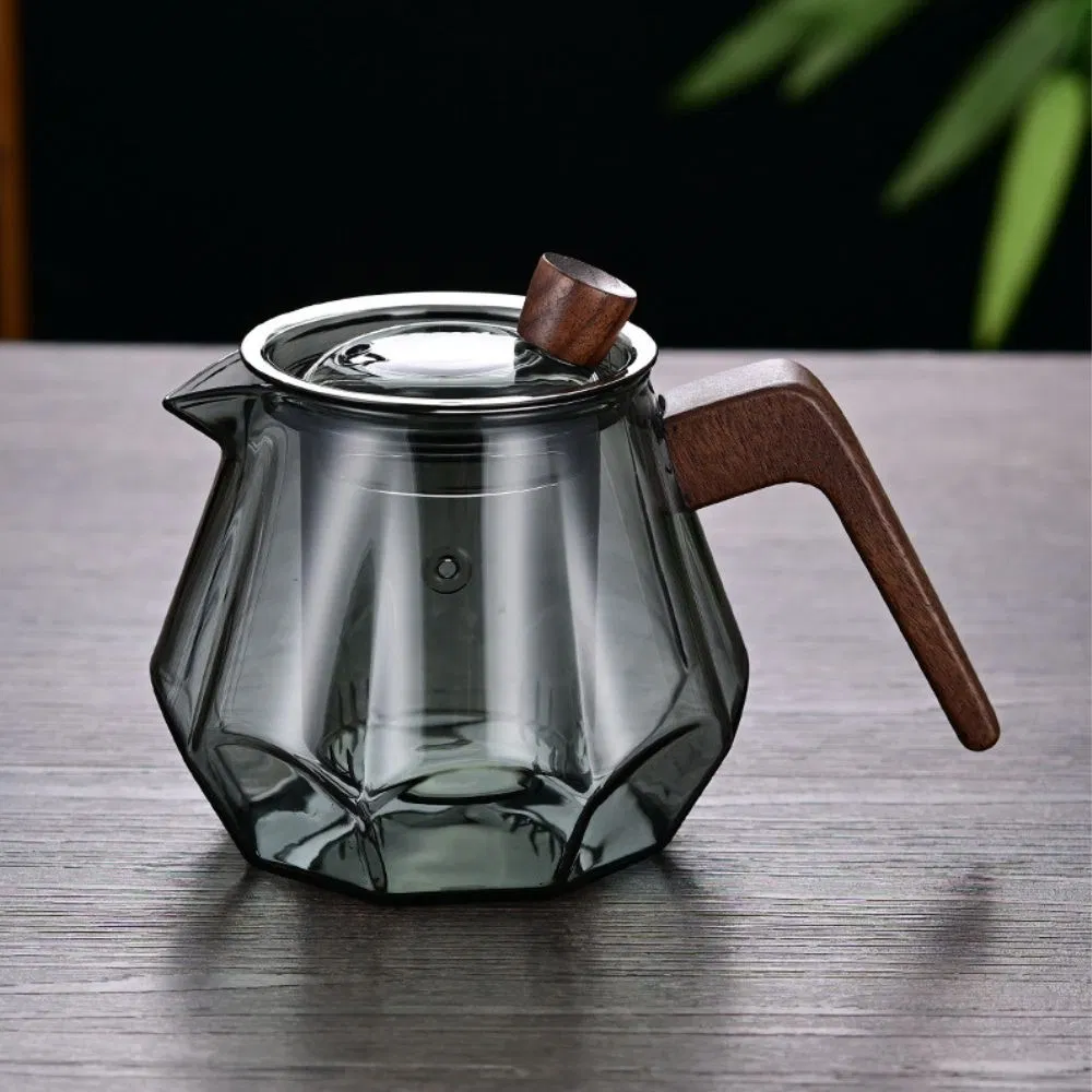 Easy One Click Tea Separation Filtration Glass Teapots with Wood Handle Wbb27323