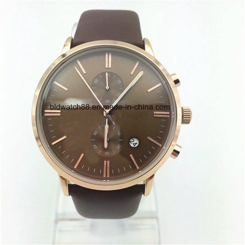 Custom Sports Gold Tone Leather Strap Automatic Wrist Watches Men