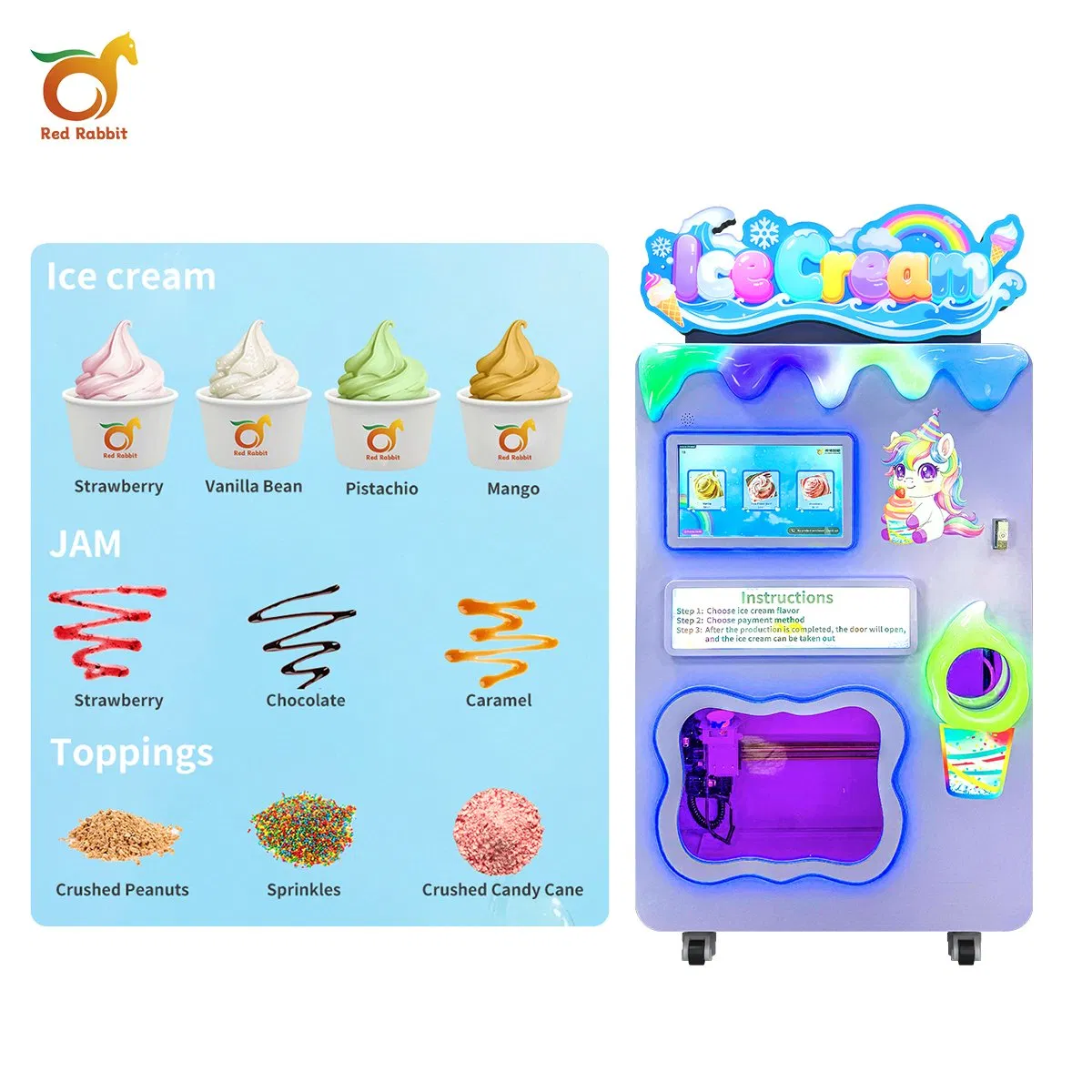 Red Rabbit Silent Operation Smart Ice Cream Vending Machine Energy Efficient Frozen Sorbet Dispenser Modern Automated Snack Device