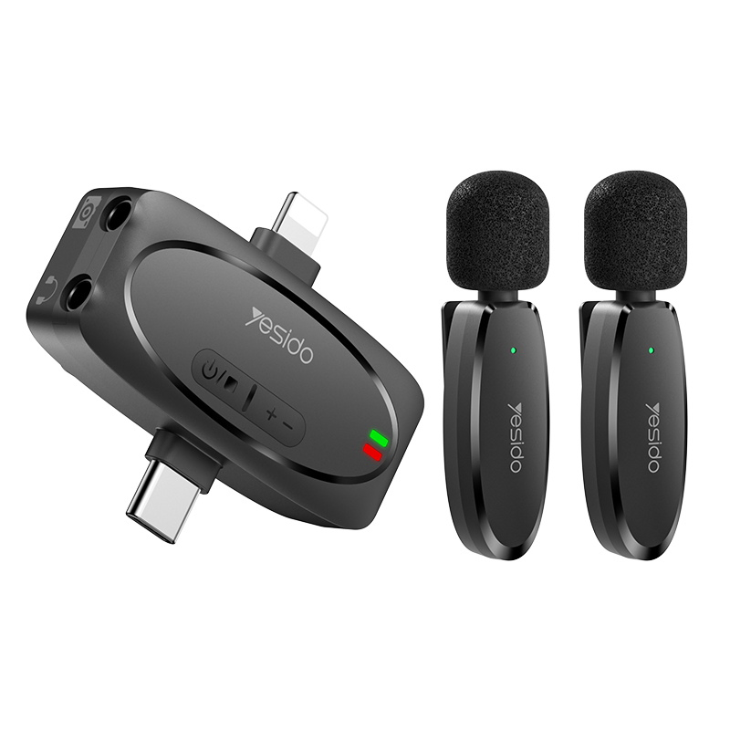 Yesido Kr15 Low-Latency Wireless Lavalier Microphone - IP / Type-C / 3.5mm Receiver + Dual Transmitter Set