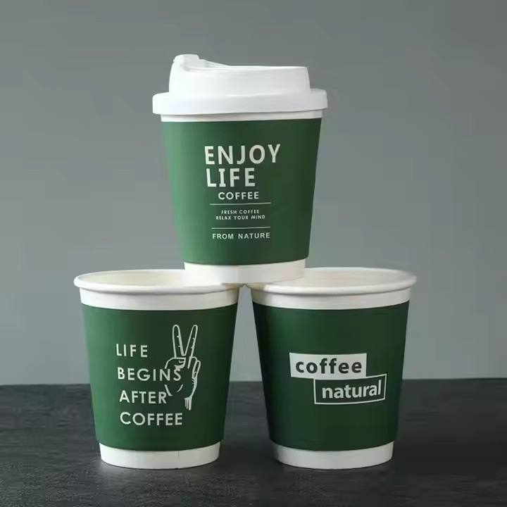 Customised Logo 8oz 10oz 12oz 14oz Hot and Cold Coffee Cups Disposable Double Wall Coffee Milk Cups with Lids