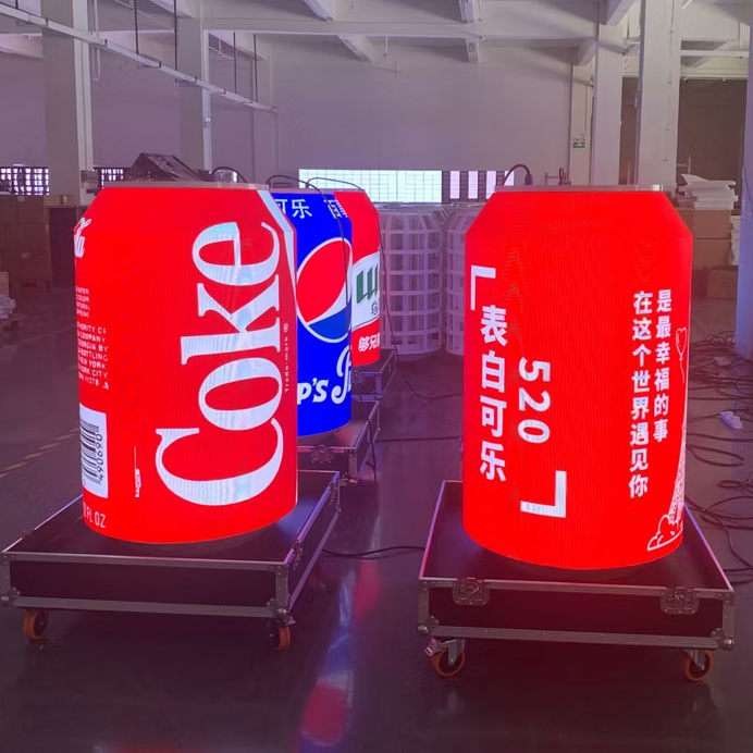 High Refresh Rate Indoor Small-Pitch Flexible Can-Shaped Curved Screen for Soda Marketing