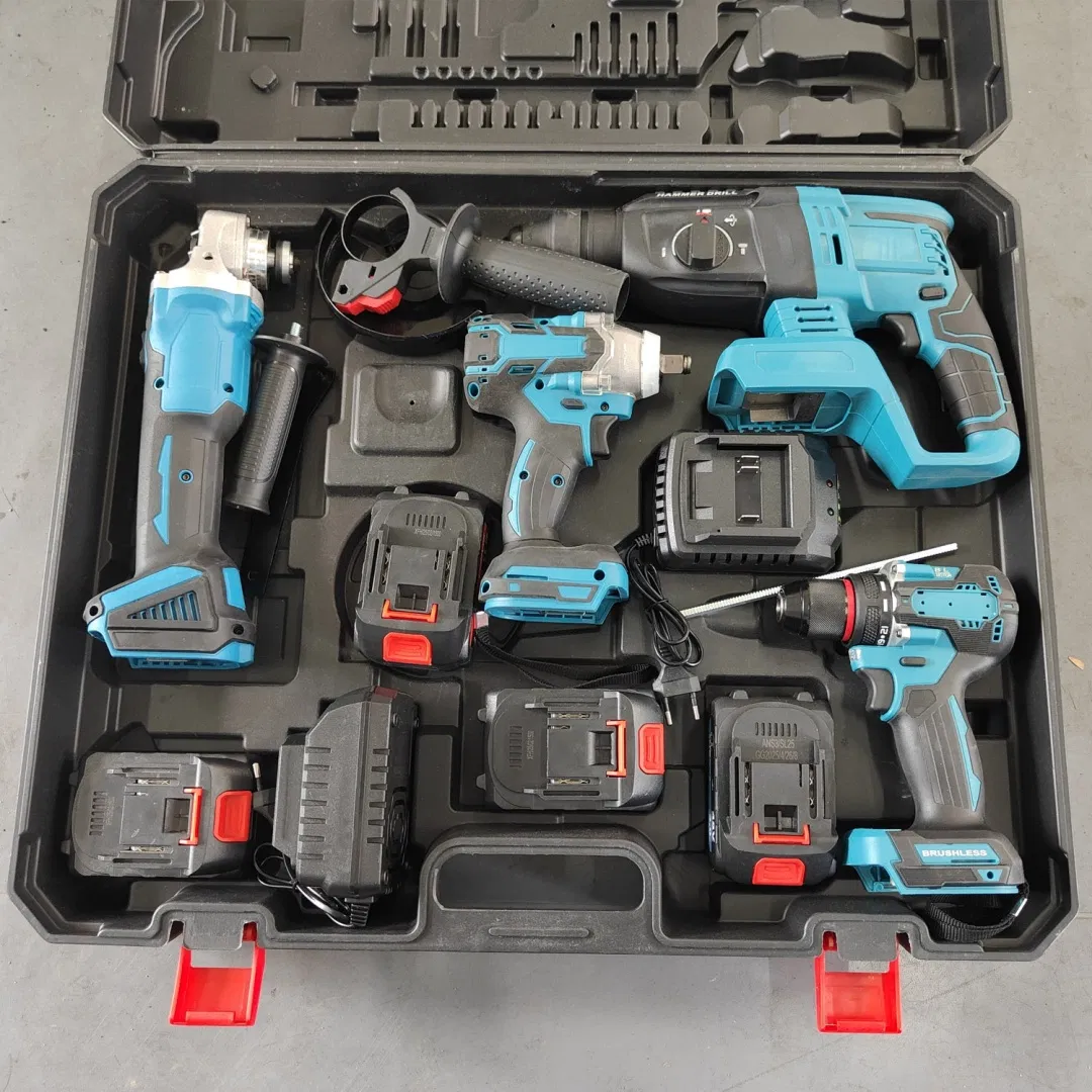 4-in-1 Cordless Brushless Tool Set with 2 Batteries Ombo of Impact Wrench, Grinder, Drill & Driver