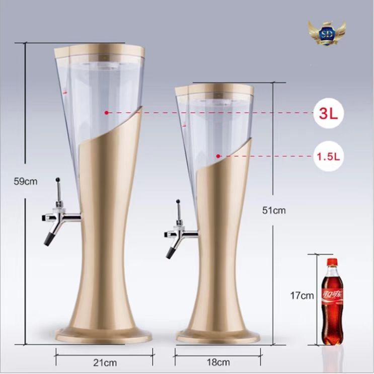 Custom Logo Night Club Bar 1L 2L 3 Litres Dispenser 1tap Plastic Beverage Draft Beer Soft Drink Tower with Cooler Ice Tube Inside