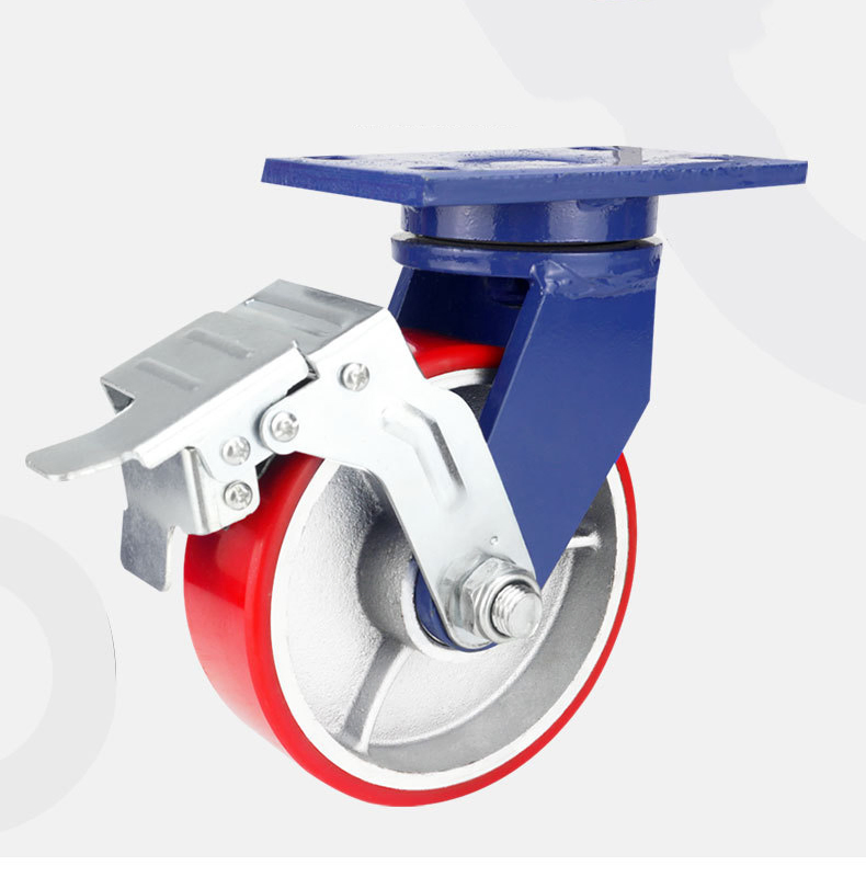 1 Ton High Load Heavy Duty Trolley Wheel Iron Core Red PU Castor Wheel