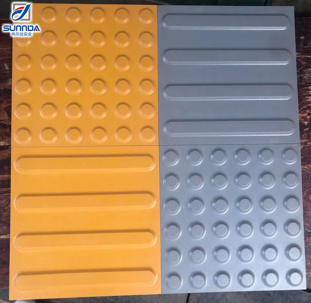 China Outdoor Full Body Rectified Edges Porcelain Tactile Non-Slip Rough Yellow and Grey Exterior Blind Ceramic Tiles