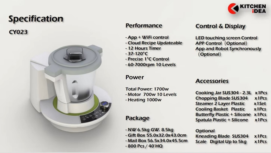 Smart Cooking Robot Food Processor with LED Display Jar 2/3.3L