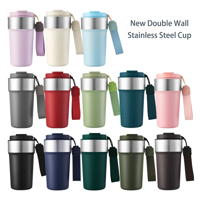 510ml Straw Lid Double Drinking Bottle Stainless Steel Vacuum Tea Coffee Cups