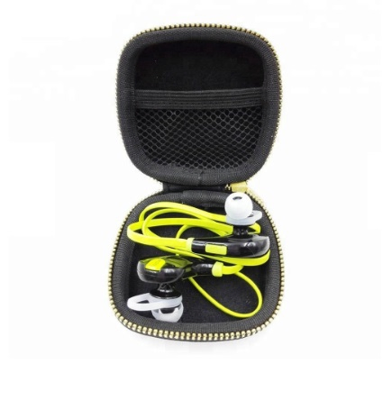 Brown PU Leather High Quality EVA Case for Earphone with Gold Zipper Closure