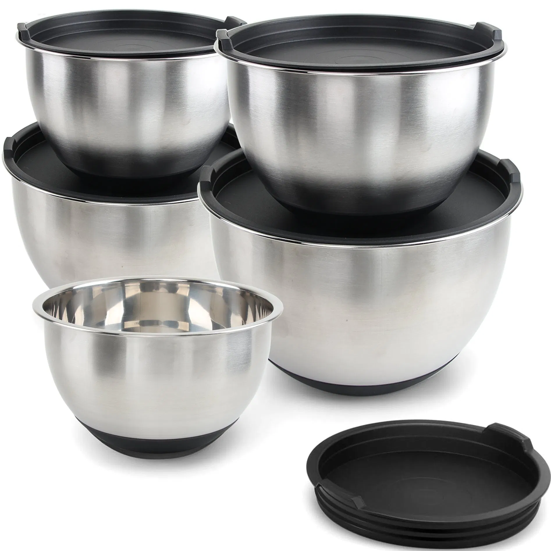 Stainless Steel Salad Bowl with Silicone Base Nesting Whisk Mixing Bowl Set