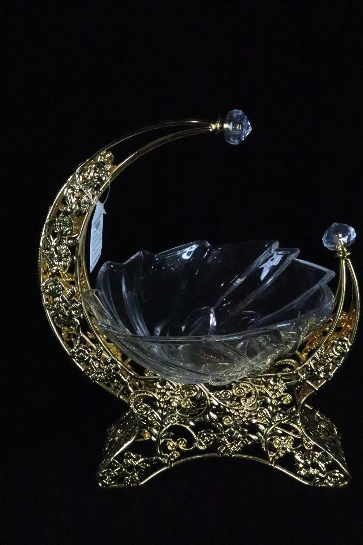 Heat-Resistant Transparent Glass Bowl Paired with Moon-Shaped Iron Art Fruit Bowl