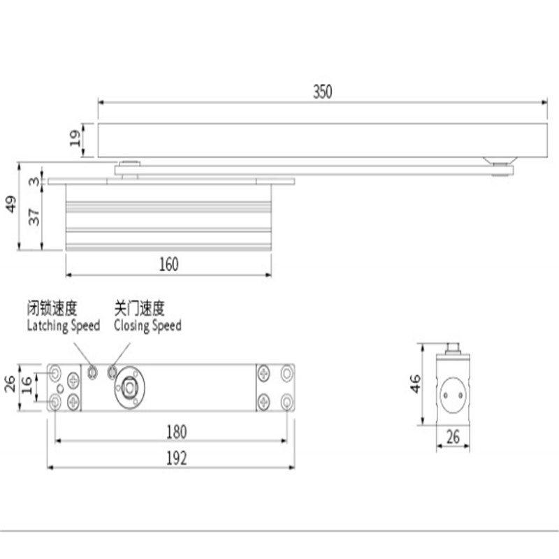 Adjustable Concealed Aluminium Door Closer Overhead Metal Door Closers for Fireprroof Steel Doors