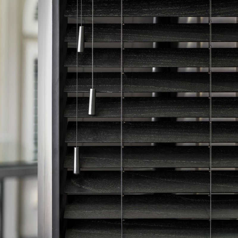 High Quality Vinyl Faux Wood Blinds Dark Grey & Black Style