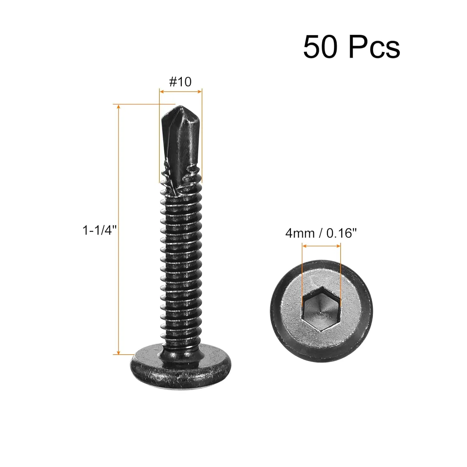 Hongniu Fasteners Uxcell Hex Socket Self Tapping Screws, Stainless Steel Sheet Metal Flat Head Drilling Screw