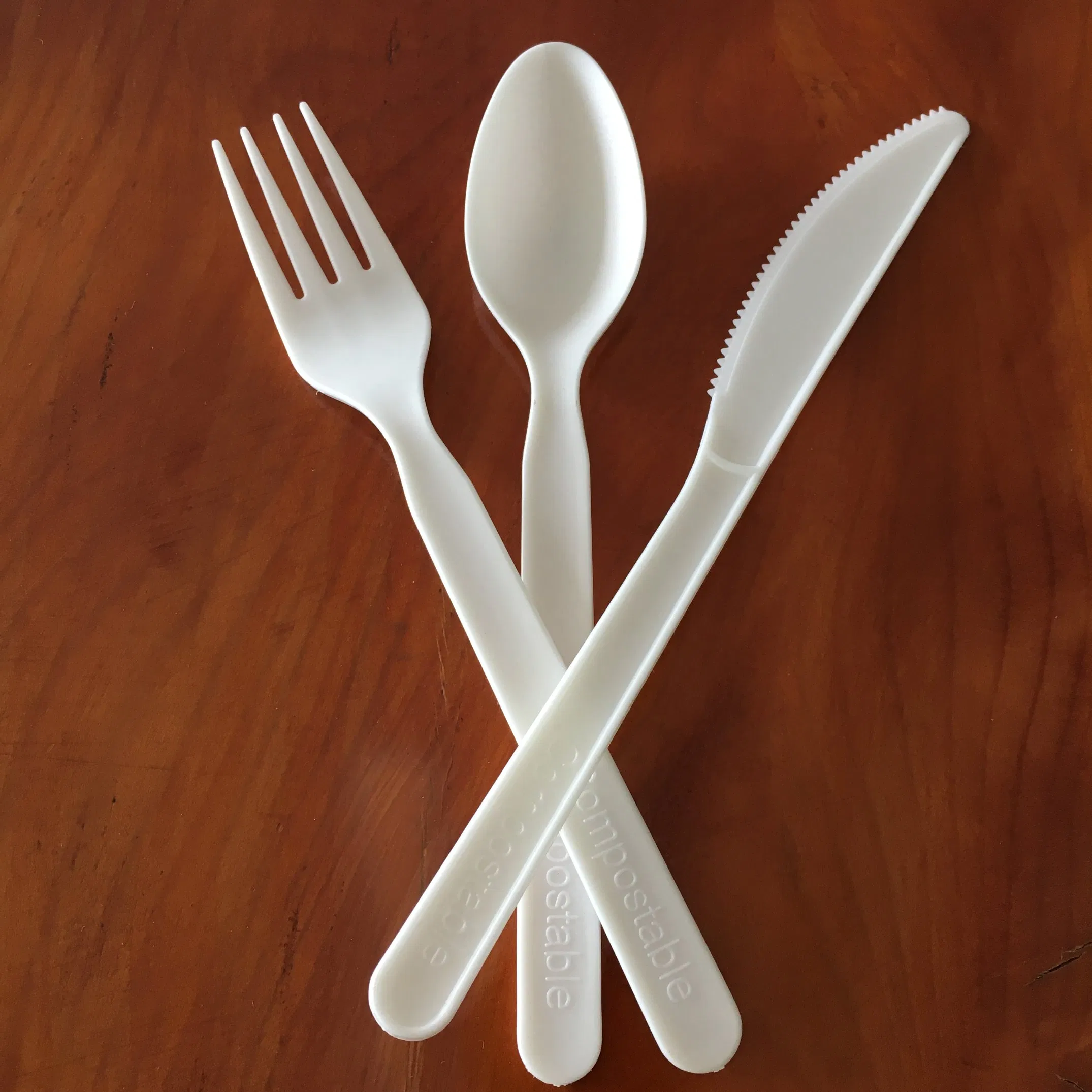 Eco Friendly Natural Tableware Lunch Biodegradable PLA 7inch Disposable Spoon Fork Knife