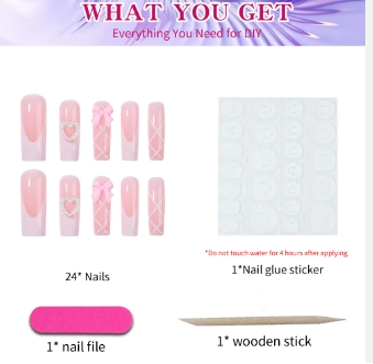 24PCS Square Fake Nails Press on Nails Removable and Daily Wear