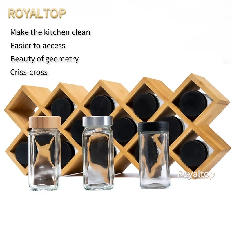 Бамбуковая полка для специй на 4 яруса со стеклянными баночками