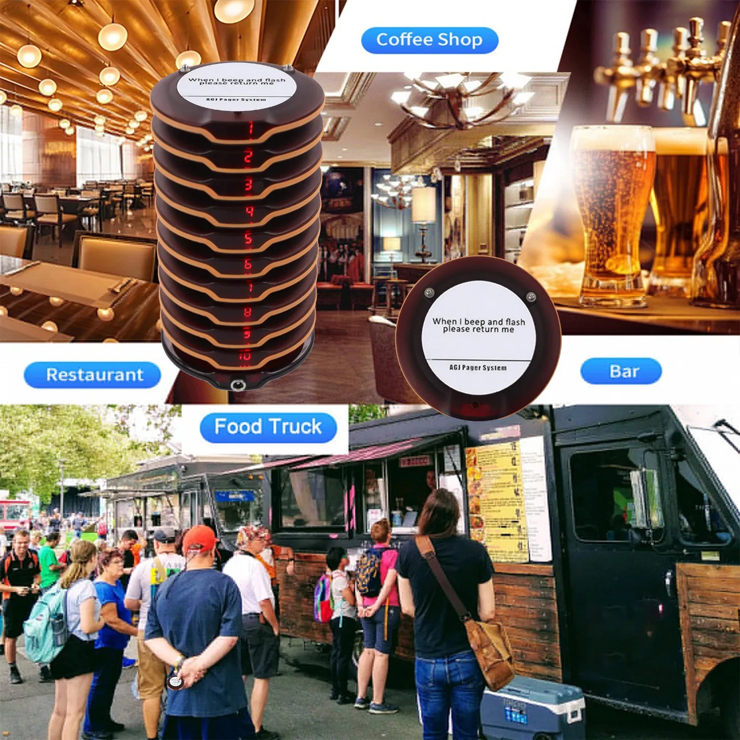 Wireless Restaurant Pager System Coaster Pager Calling System for Food Truck