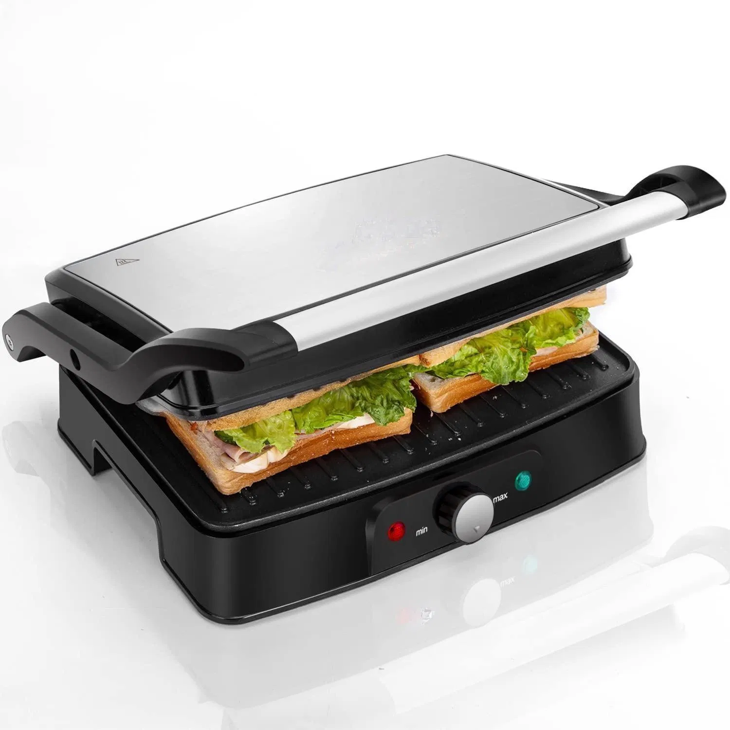 Stainless Steel Surface Non-Stick Plates Panini Press Grill 4 Slice Sandwich Maker