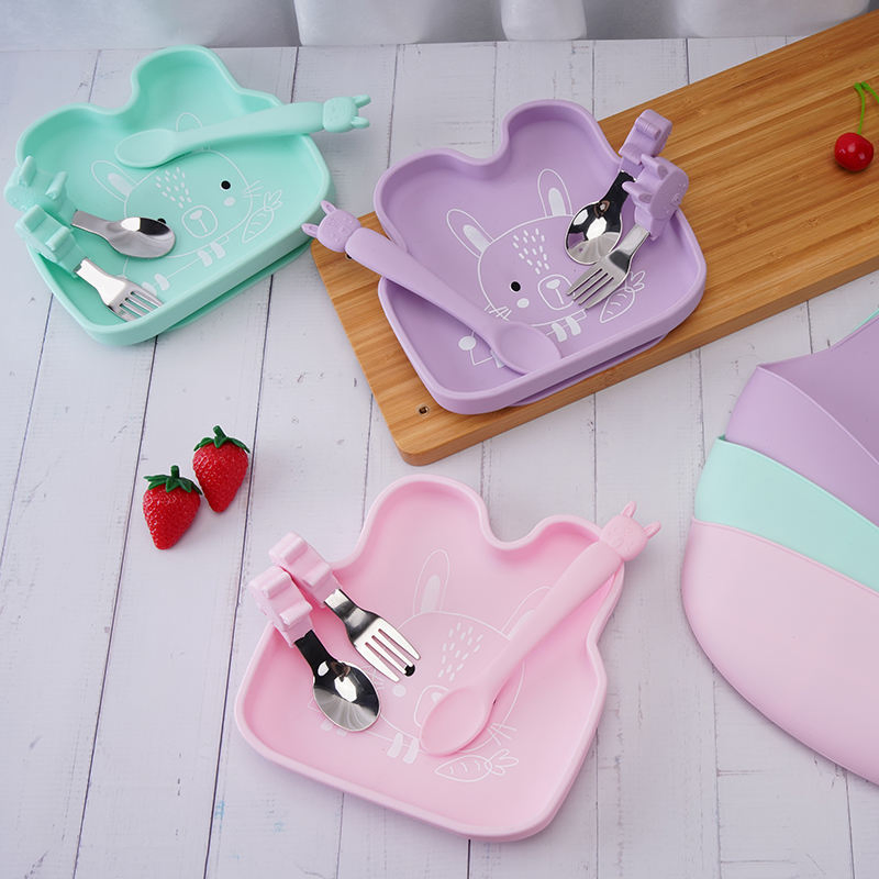 Silicone BPA Free Silicone Suction Plate Baby Divided Plate with Non-Slip Strong Suction Bowl