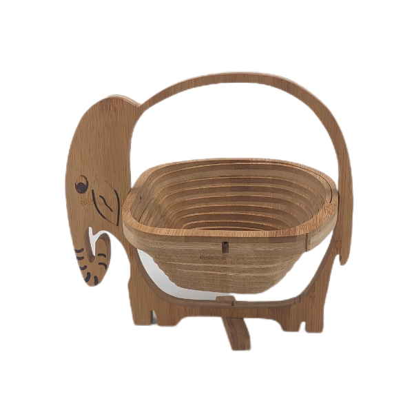 Elephant Shape Bamboo Wooden Snack Storage Box Fruit Basket for Kitchen