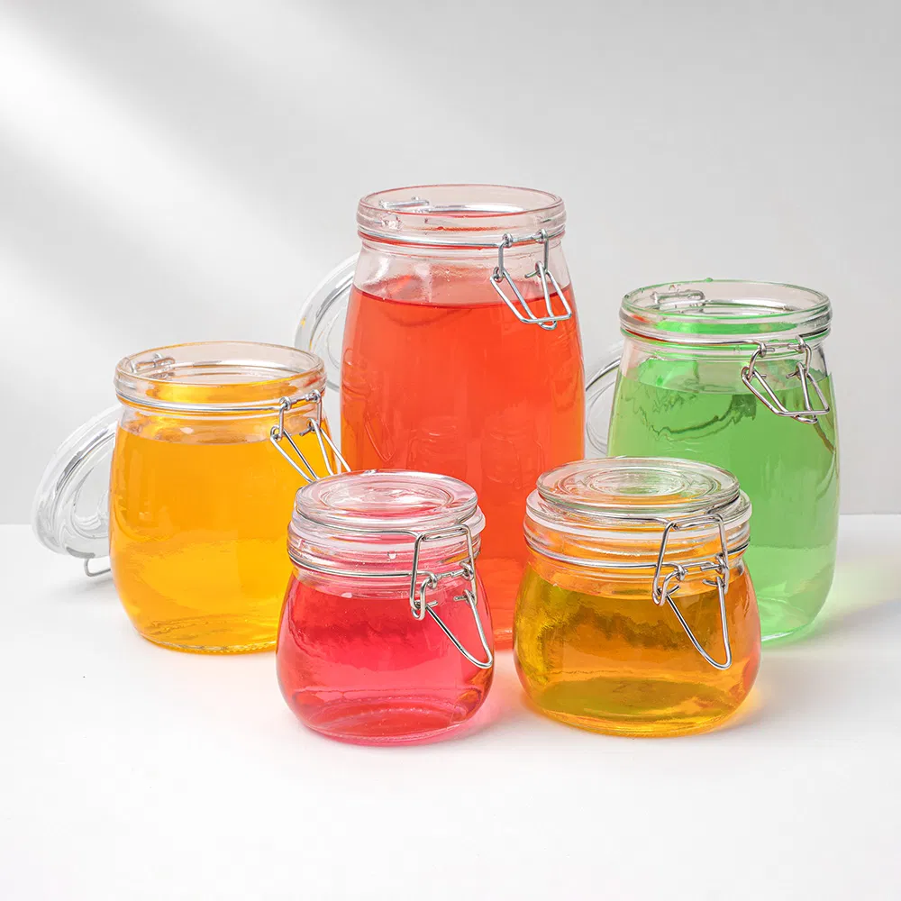 Custom Glass Canisters Flour Rice Sugar 3000ml Storage Jar with Glass Lid and Metal Clip