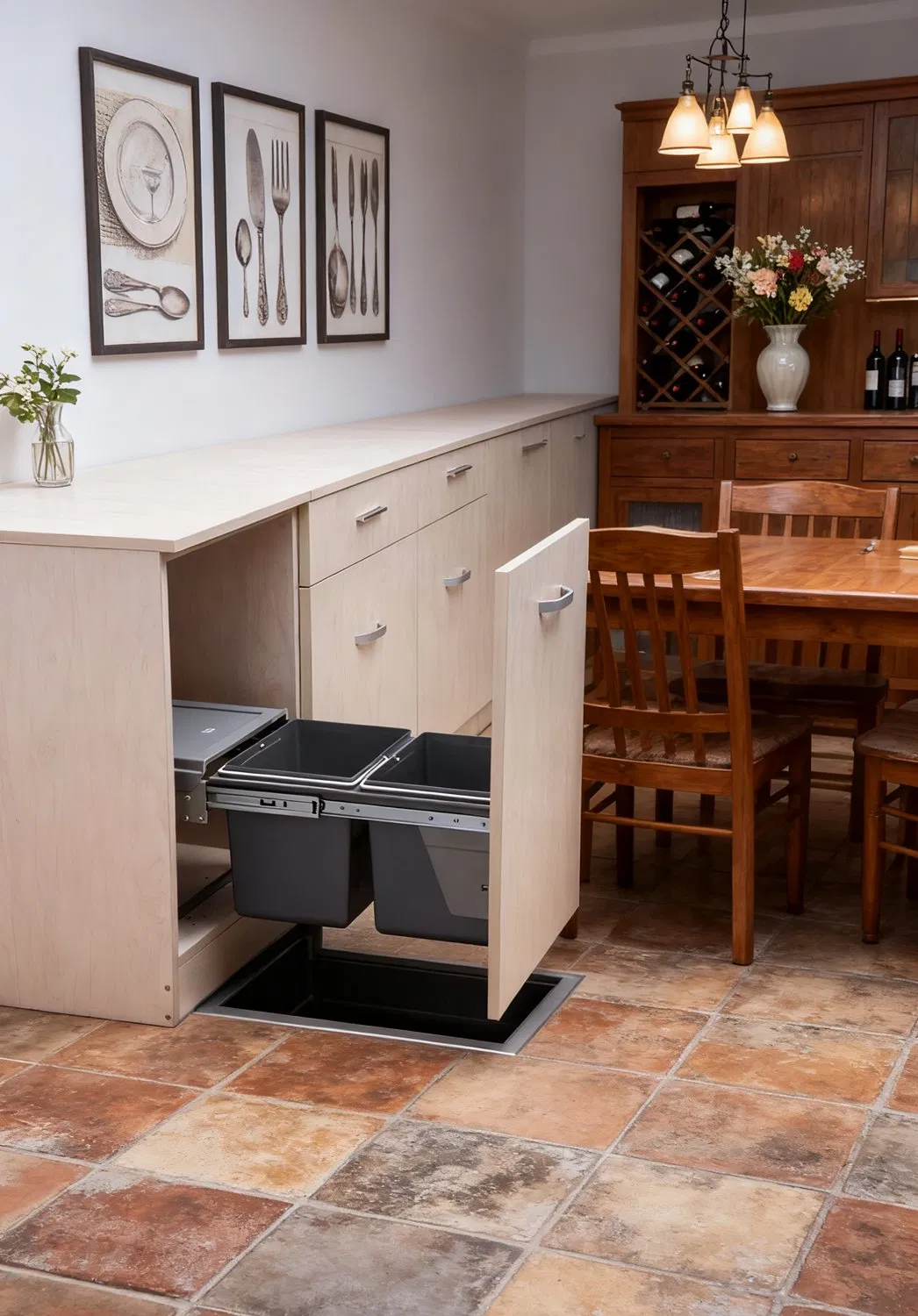 Встроенный выдвижной мусорный бак Tekey 2x15 л для кухни