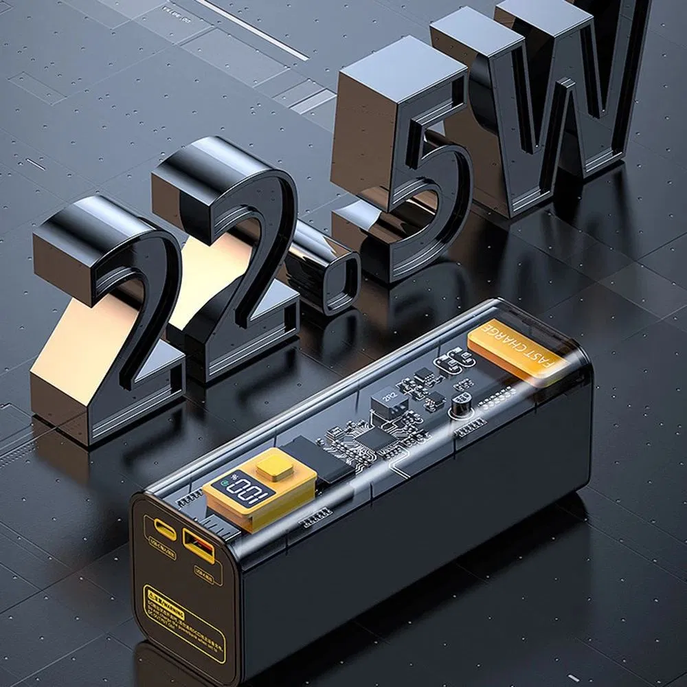 2026 New Portable Charger 40000mAh Power Banks Pd/QC 22.5W Transparent Cyberpunk LED Digital Display Multiprotocol Mobile C