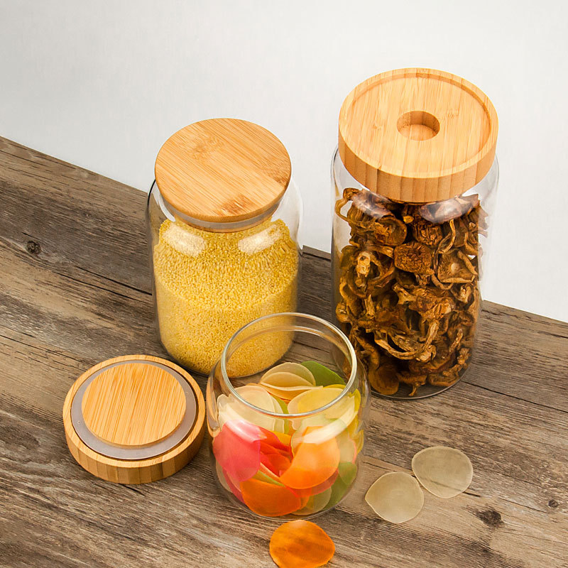 Банка для хранения из боросиликатного стекла с деревянной крышкой
