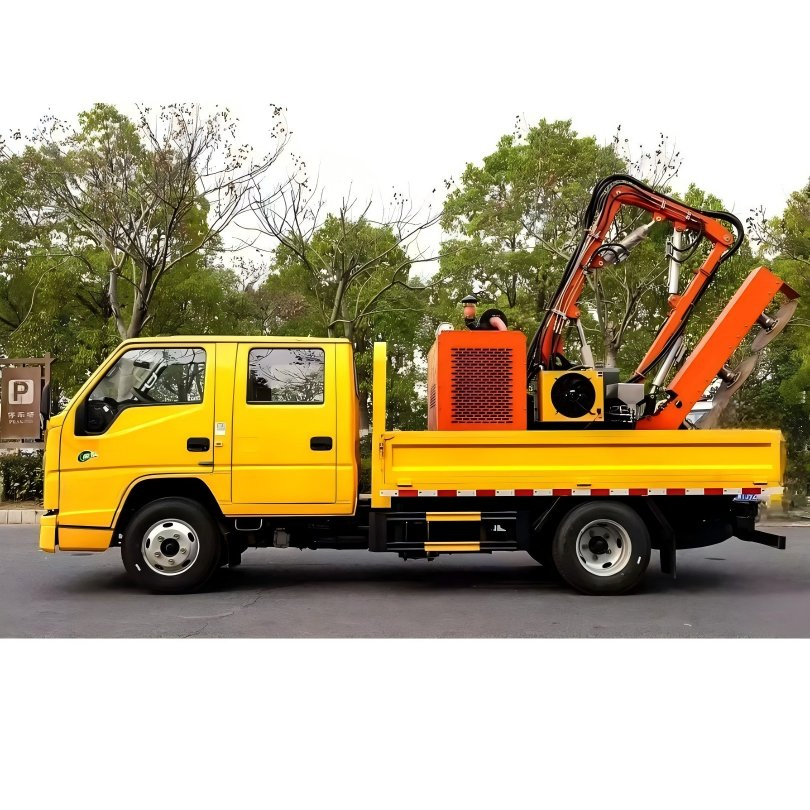 Highway Maintenance Folding Arm Boom Green Hedge Trimmer Truck Trimming Hedges Shrubs Greenery Forestry Lawn Tree Branch Cutter Cutting Vehicle