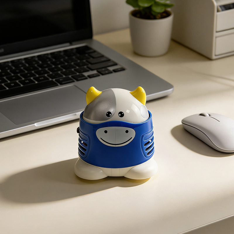 Cute Cow Shaped Mini Desk Vacuum Cleaner - Battery Operated Portable Desktop Dust & Crumb Sweeper for Home/Office