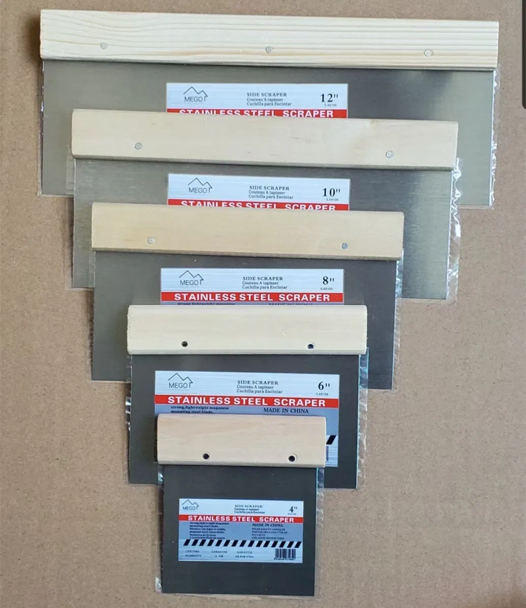 6" 8" 10" Stainless Steel Wood handle Side Scraper