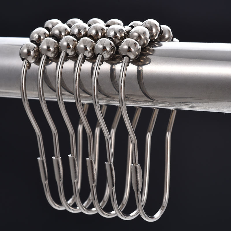 Bathroom Use Stainless Steel Shower Curtain Hooks Rings Hanger 12 PCS Set