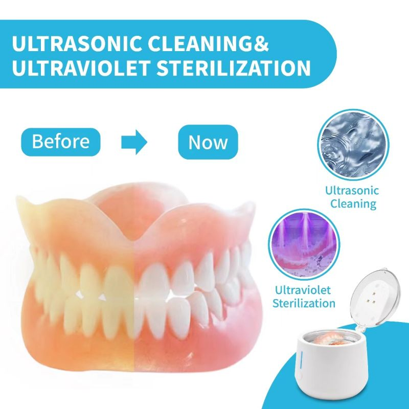 2024 New Products Dental Heating and Drying Function Ultrasonic UV Cleaning Teeth Mouth Guard Ultrasonic Denture Cleaner