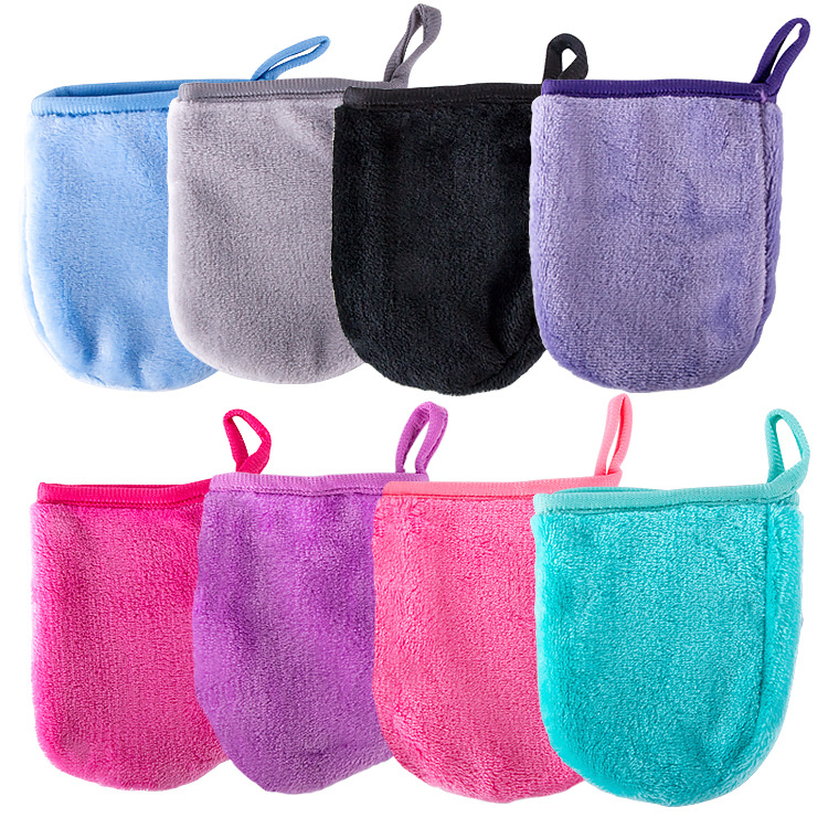 Customized Microfiber Facial Wash Cleansing Bamboo Makeup Remover Gloves Mitt Private Label Makeup Remover Towel Pads