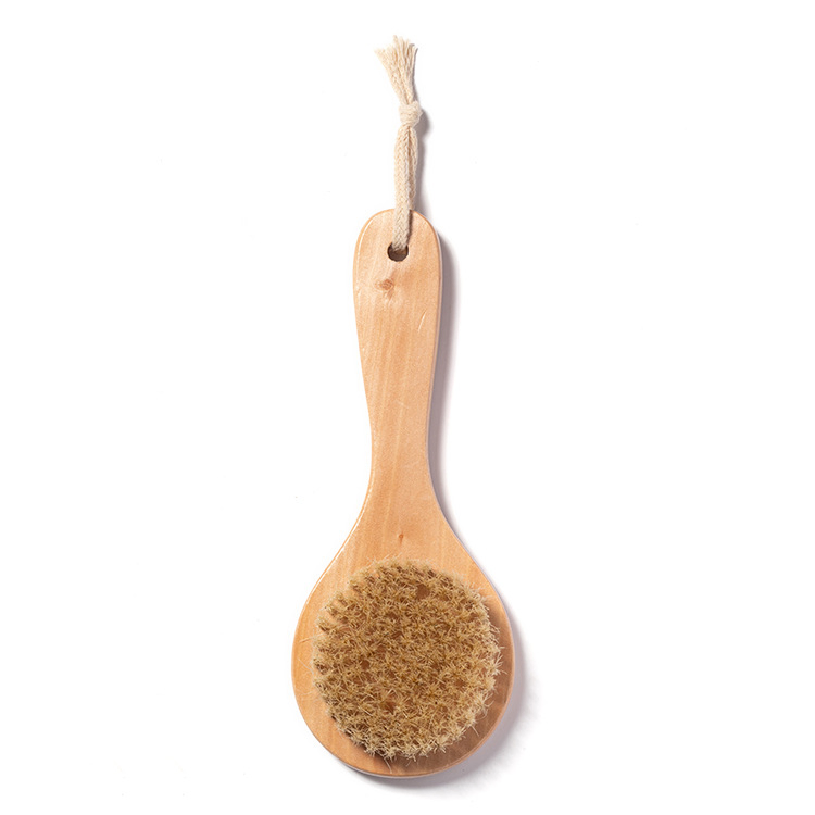 Bathroom Accessories Short Handle Natural Boar Bristle Dry Body Brushes Wooden Wash Scrubber Bath Brush for Wet and Dry Brush