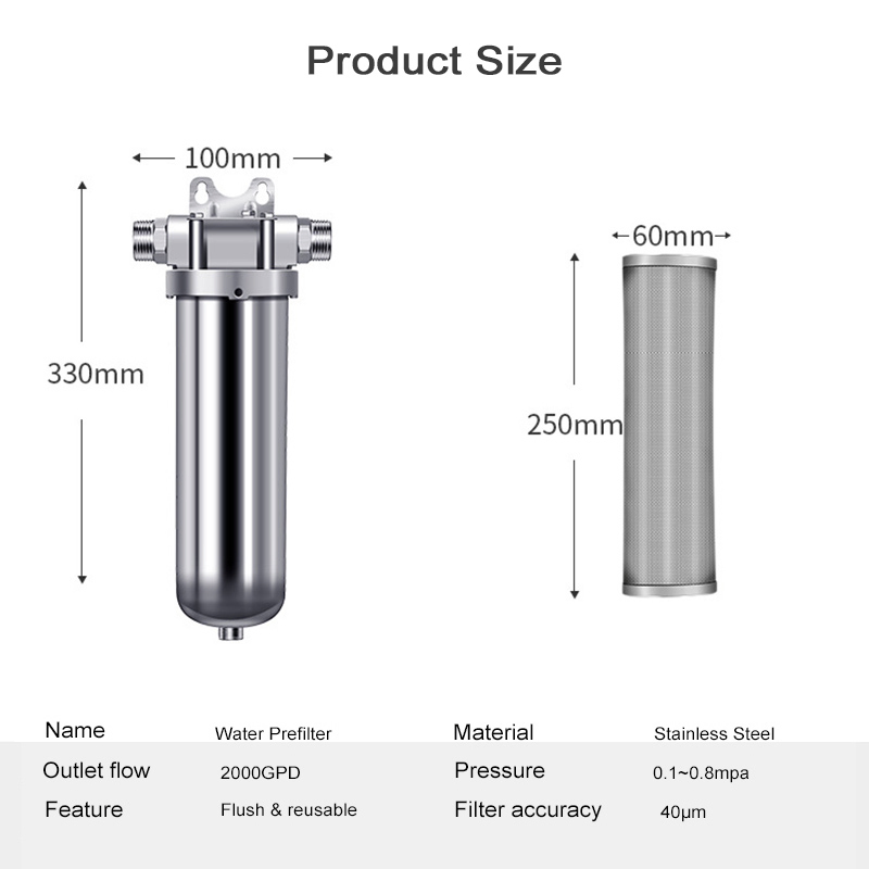 Whole House Large Flow Main Pipeline Stainless Steel Pre-Filter Housing