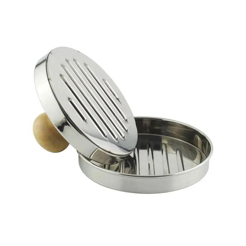 Meat Marinade Hamburger Press 304 Stainless Steel Custom Hamburger Mold Maker Tools with Wood Handle