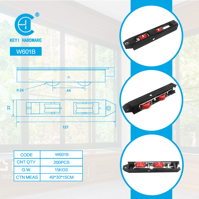 Keyi Metal W-601b Adjustable Dormal Sliding Nylon Window Roller with Nylon Bracket