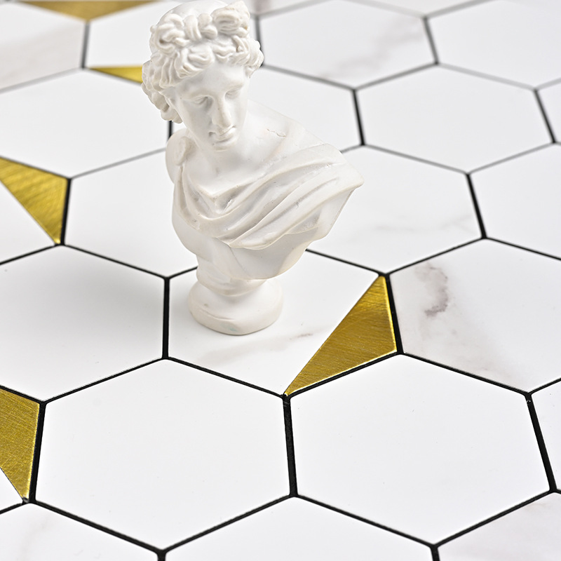 Custom Carrara White Stone Metal Craft Mosaic Tile Classic Marble Hexagon Floor Wall Tile Geometric Mosaic Tile