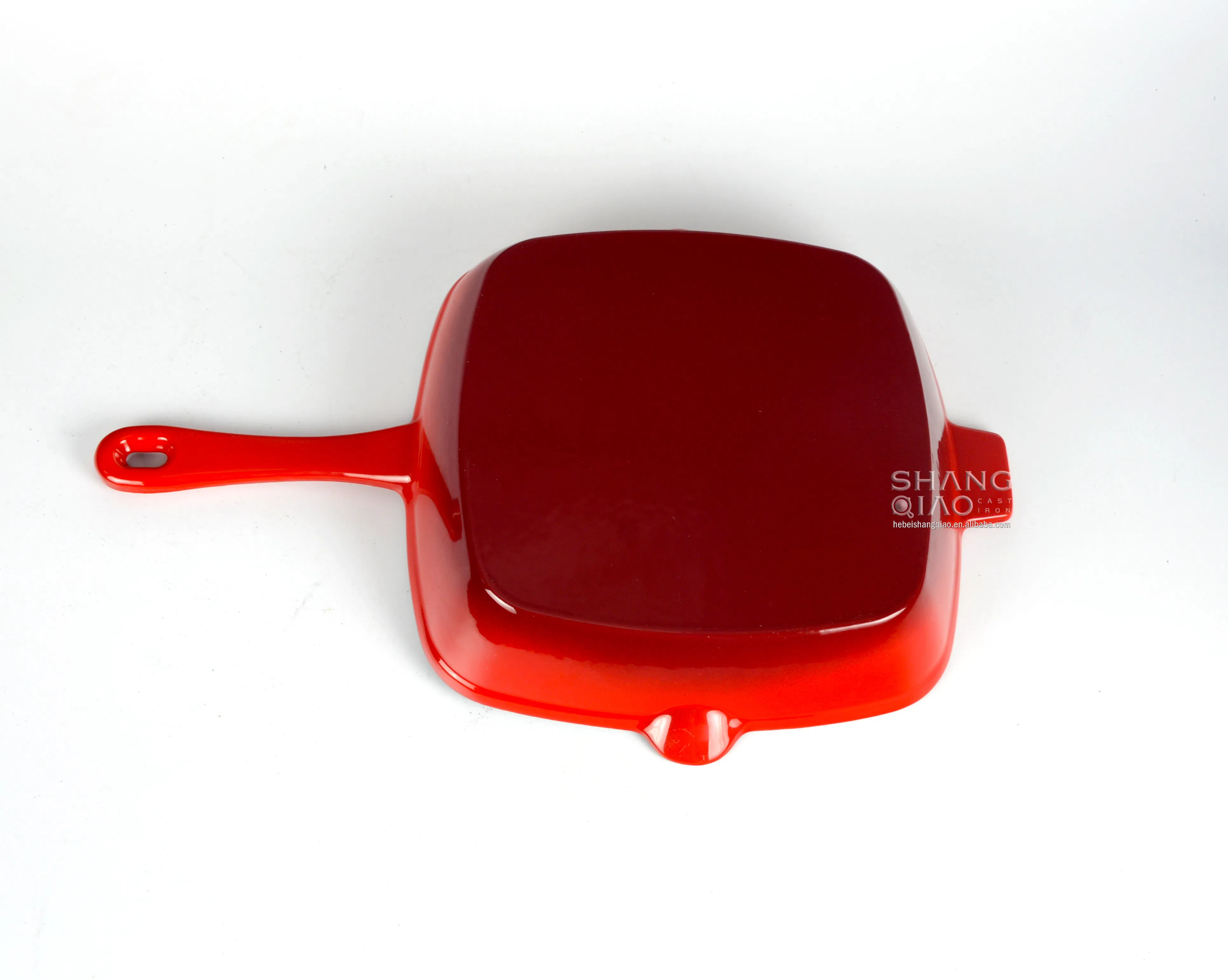 Чугунная эмалированная сковорода-гриль квадратная с лопаткой