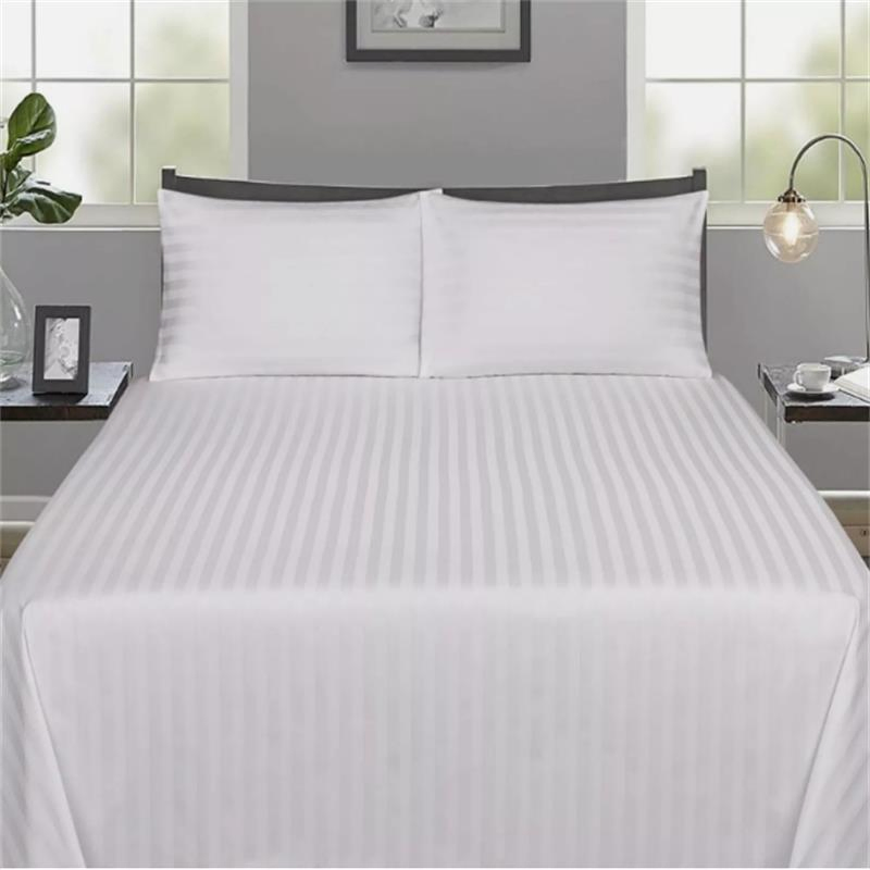Polyester/Cotton 50/50 250 Thread Count White Satin Stripe Single Flat Hotel Sheet